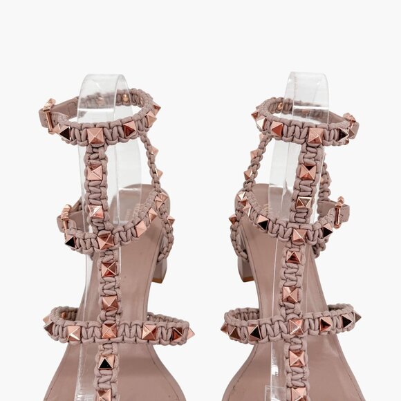 Valentino Garavani Rockstud Braided Caged Block Heel Sandals Beige Size 40 US 10 - Picture 4 of 15